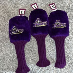 ECU East Carolina Pirates purple vintage style barrel golf head cover set 1 3 X